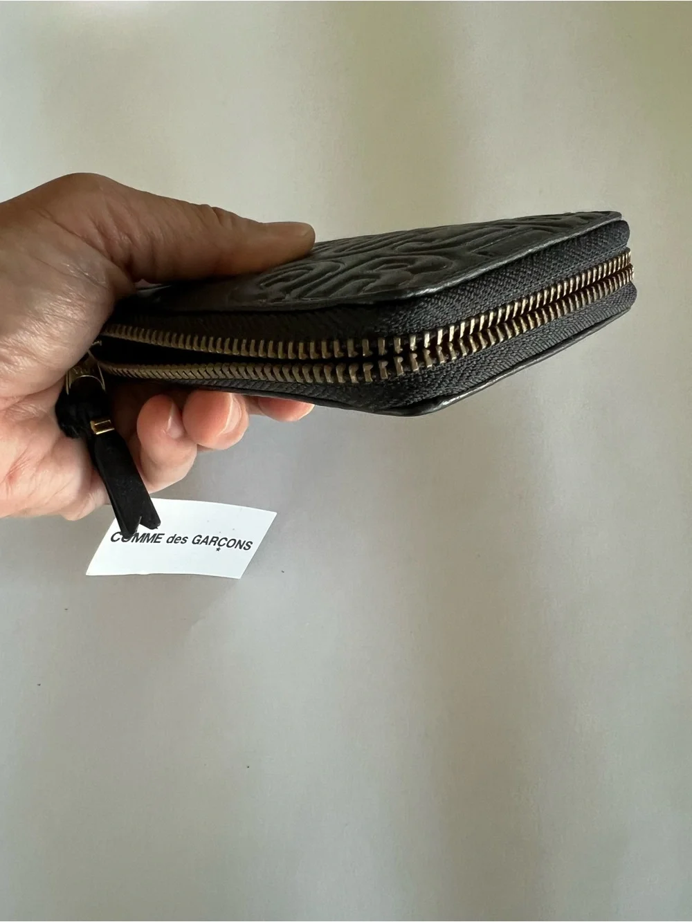 New Comme des Garcons Embossed Leather Zip Wallet